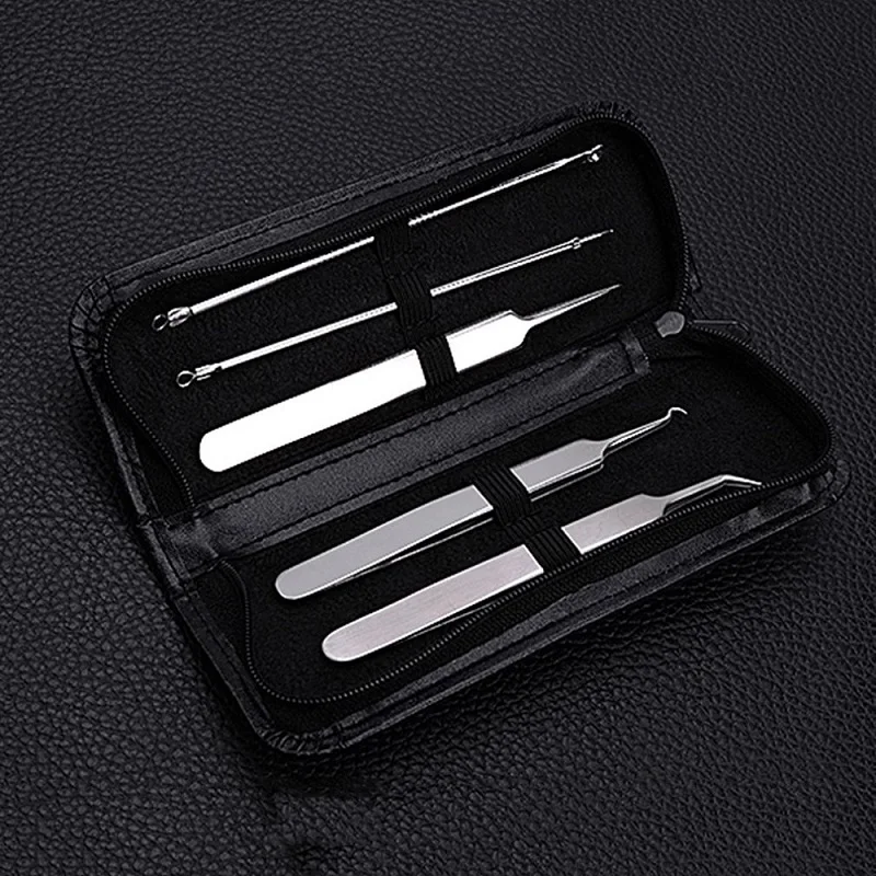 

Professional 5PCS/set Stainless Steel Blackhead Blemish Acne Pimple Extractor Remover Tool Set Face Skin Care Tweezer Needle Kit
