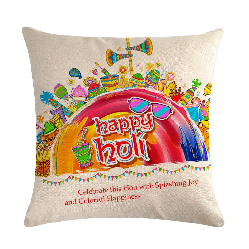 Happy Holi Festival of Color наволочки индийские льняные хлопковые 45X45 см Наволочки
