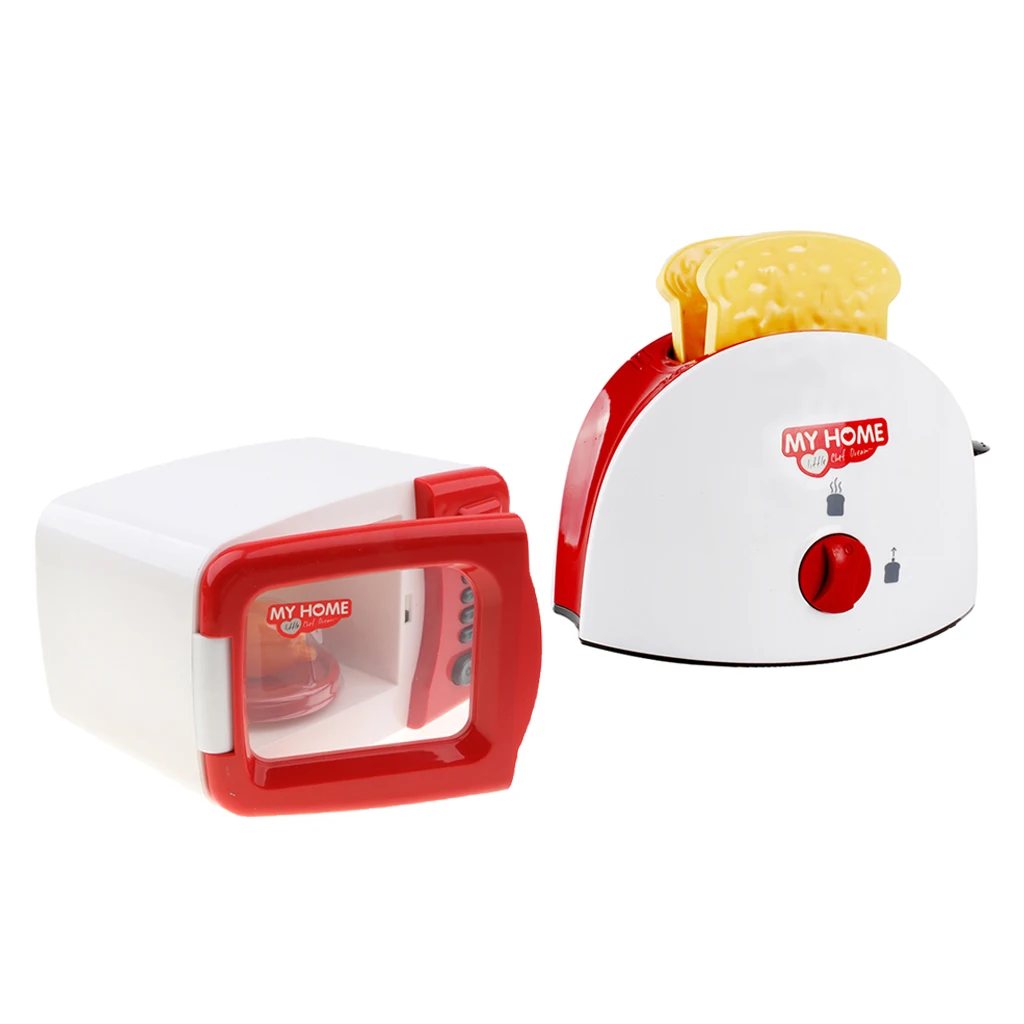 2 Pieces Simulation Home Appliance Kids Role Play Toy Bread Maker + Microwave Oven