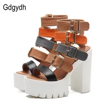 Gdgydh – sandales à talons hauts pour femmes, nouvelle mode d'été, boucle, gladiateur, chaussures à plateforme, noir, grande taille 42, 2021