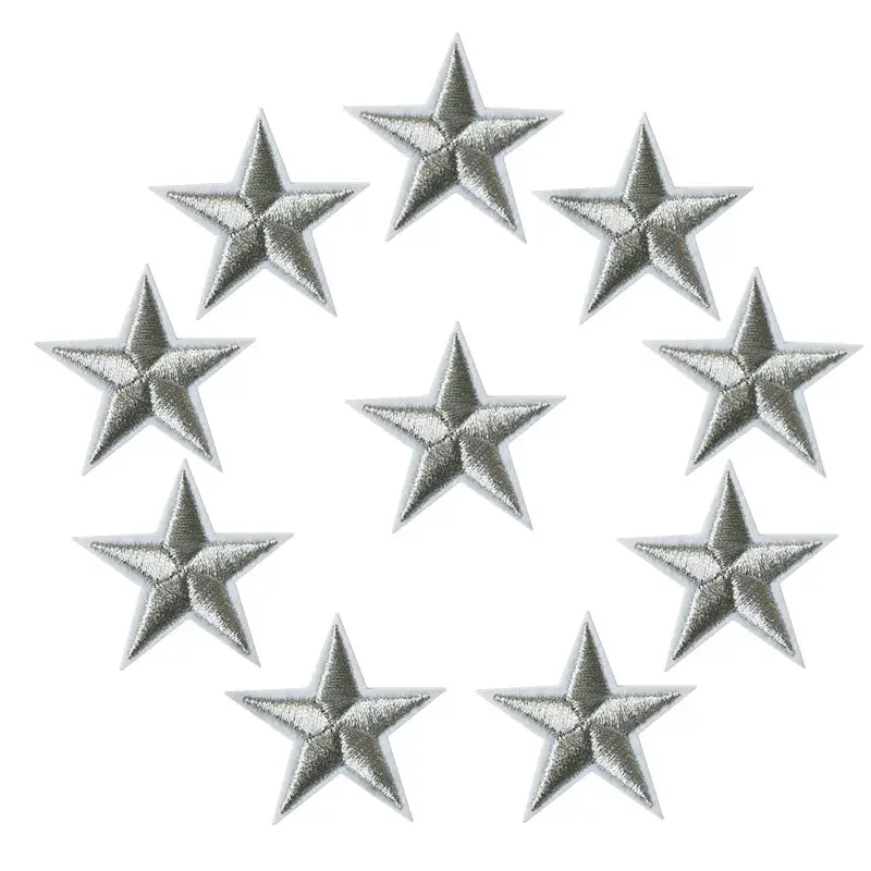 10PCS 별 수 놓은 패치 배지에 철을 바느질 골드 실버 레드 블랙 블루 핑크 의류 DIY Appliques 공예 장식