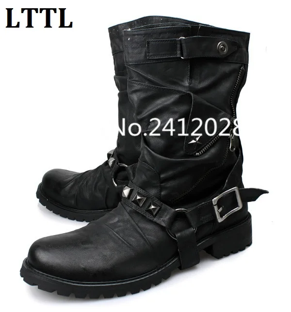 LTTL Retro Buckle Men's Motorcycle Boots Casual Thick Bottom Western