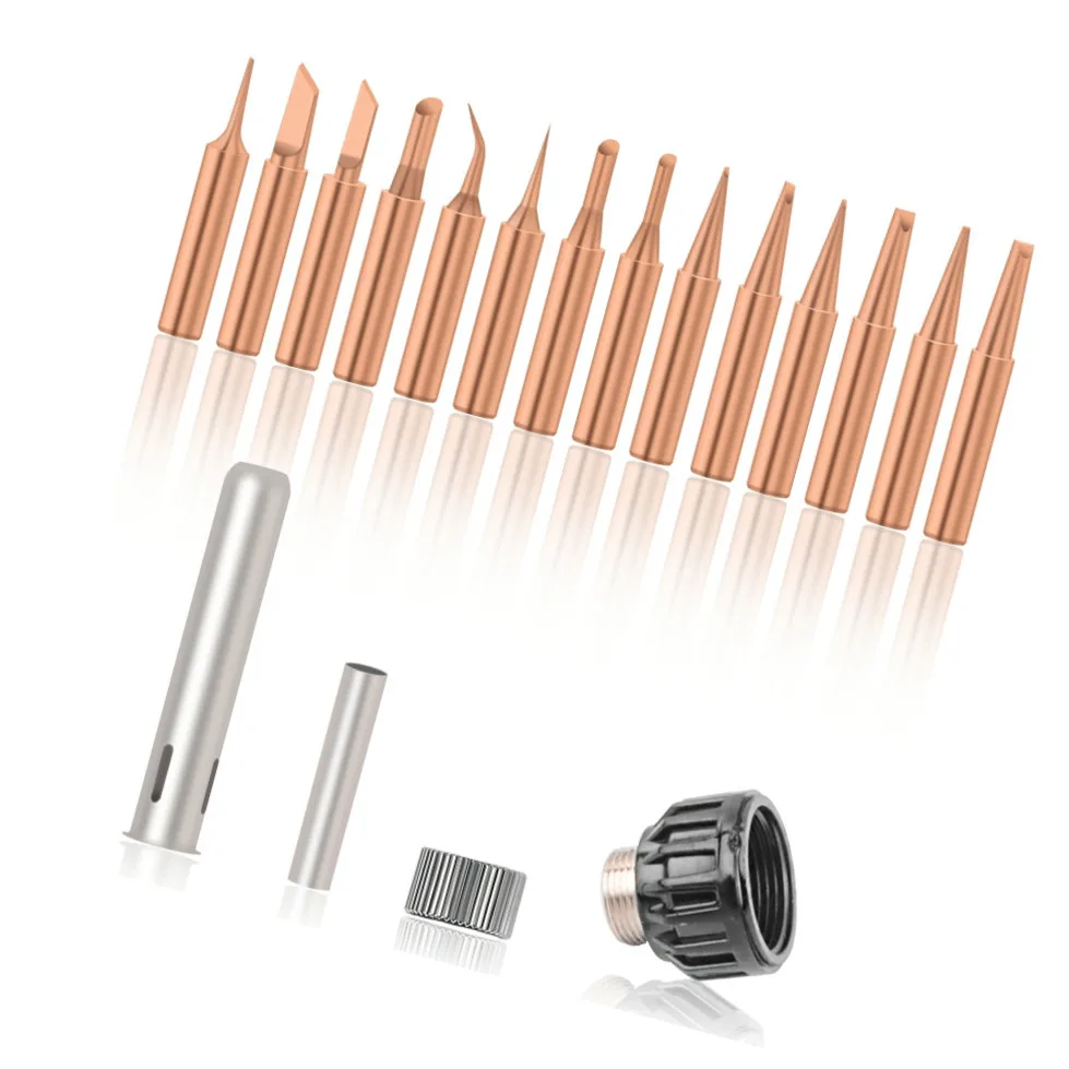 

Dusco.E Pure Copper Solder Iron Tip 900M 15pcs for Soldering Rework Station for model 936, 937, 938, 969, 8586, 852D Solder Tips