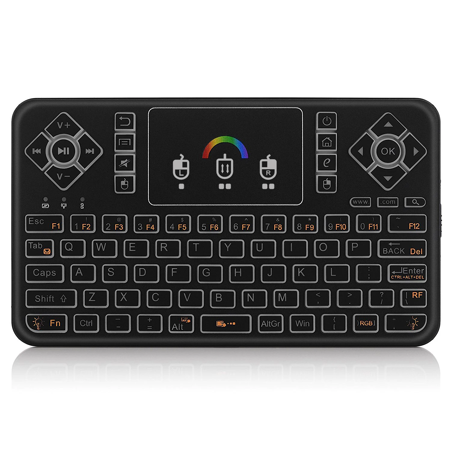 

Q9 Mini KB 2.4GHz Wireless 433MHZ Mini Keyboard Seven Colurful Backlight Touchpad For Android TV Box Computer TV Projectors More