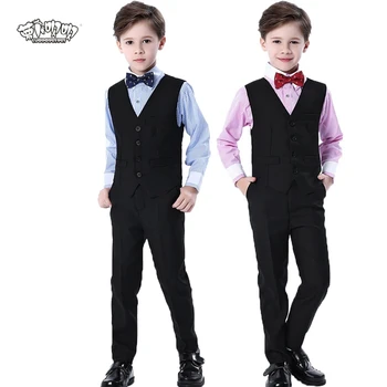 

Brand Flower Boys Formal Wedding Suit campus School student Dress Gentleman Kids Vest Shirt Pants Bowtie 4Pcs ceremony Costumes