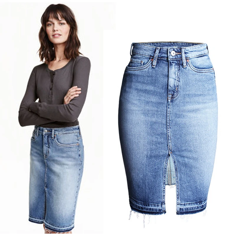 CbuCyi Весенняя женская одежда эластичная джинсовая юбка отбеленная Империя Повседневная тонкая хлопковая джинсовая юбка женская джинсовая юбка-карандаш