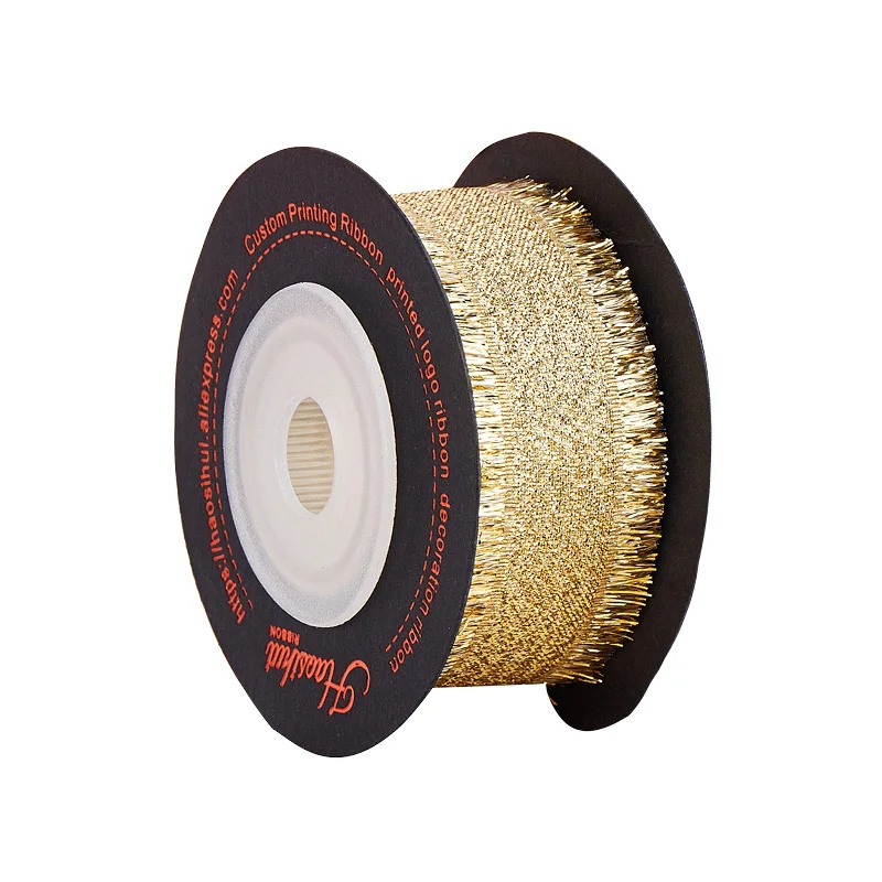 

haosihui High quality Silk edge glitter gold ribbon for packaging flower and gift 5 meter/lot
