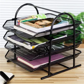 

1Pc Desktop Storage Office Stationery Black 4-Tier File Rack Metal Mesh Letter Tray Scratch-Resistant Stackable Archivo de rack