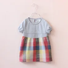 YG1639930 Au Détail 2016 D’été Bébé Fille Robe Patchowrk Plaid Occasionnel Enfant Fille Princesse Robe Fille Vêtements Lolita Mode