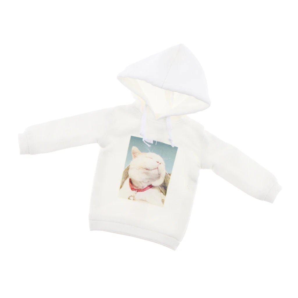 White Casual Cat Printing Girl Doll Clothes Long Sleeve Hoodie T-shirt for Blythe Azone Licca 1/6 Dolls Accessories