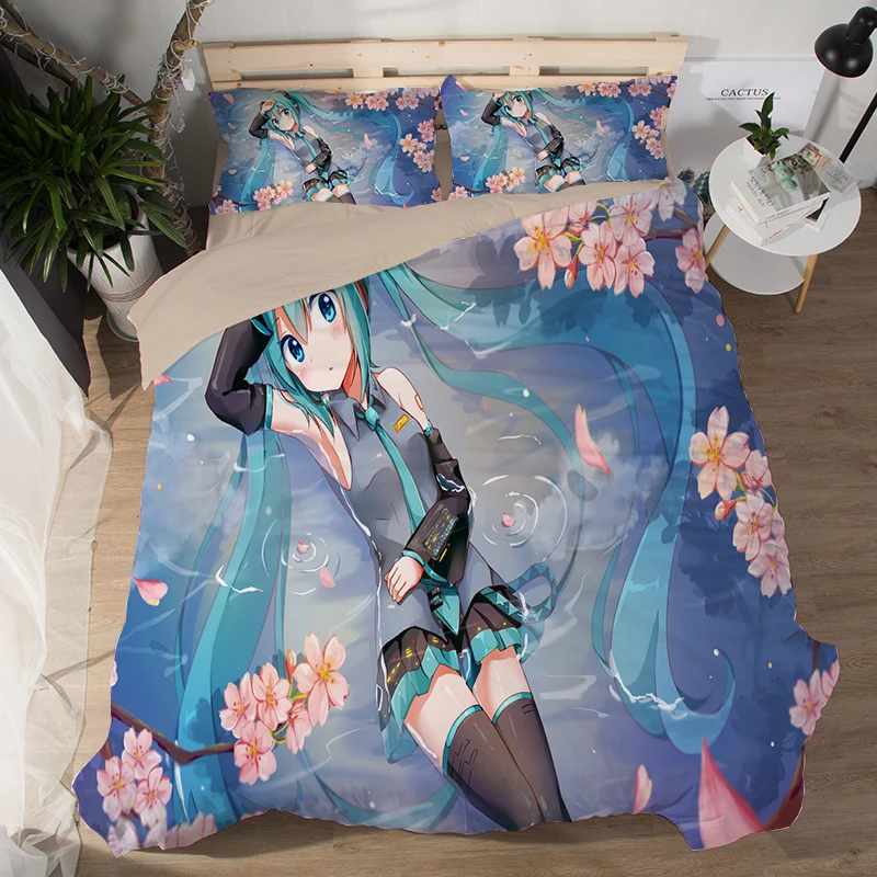 Japanese Anime Magical Mirai Hatsune Miku Bedding Set Bedcover Pillow Case 3/4PCS girls duvet cover sets cartoon blue bedclothes