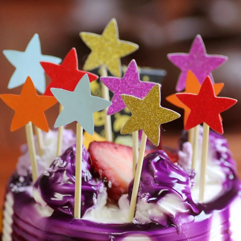 20 шт. блестящая Звезда торт Топпер вставленная карта кекс флаг украшения на день рождения Свадебная Рождественская вечеринка Товары для детей