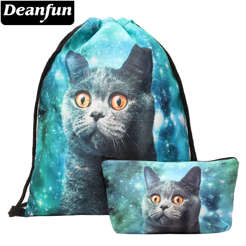 Deanfun 3D печатных Drawstring сумка милый кот Школьные сумки для хранения 023