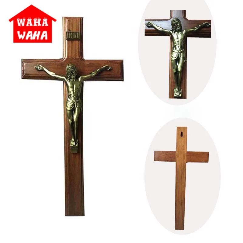 40 20cm Wall Hanging Wooden Bronze Cross Crucifix Christ Cross Crucifix Christ