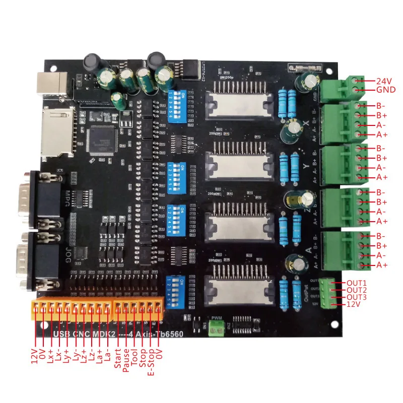 Секционная Плата USB CNC MDK2 4 оси TB6560 Драйвер контроллера шагового двигателя с интерфейсом MPG 100 кГц