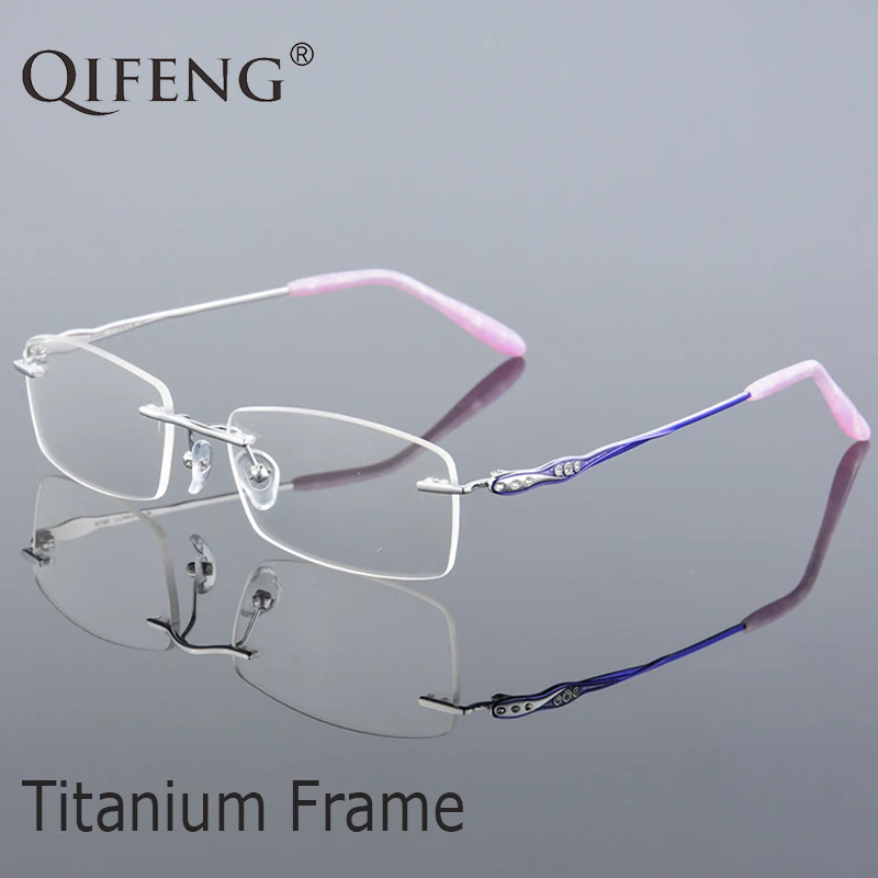 

QIFENG Spectacle Frame Eyeglasses Women Computer Optical Prescription Myopia Titanium Rimless Clear Lens Eye Glasses Frame QF238