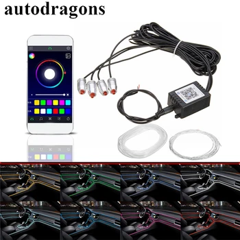 

autodragons 6M APP control Electroluminescent Flexible El Wire Car interior decorative Colorful Glow Rope Tube for door galle