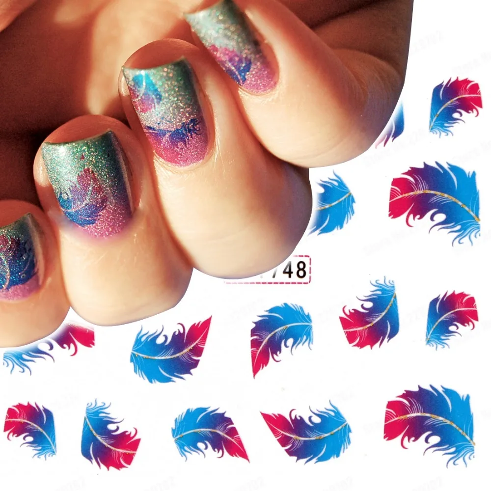 

(Min. Order 3 usd) Feather Nail Art Decals Water Slide Transfer Decals DIY Flame Feather Watermark Nail Decals Sticker