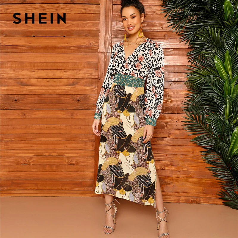 SHEIN Многоцветное Платье С Графическим Принтом И Вырезами По Бокам Стильное