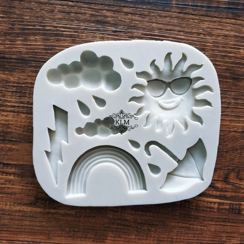 

New Umbrella Rainbow Silicone Fondant Mould Cloud Sun Shape Chocolate Fudge Cake Decor DIY Baking Tools