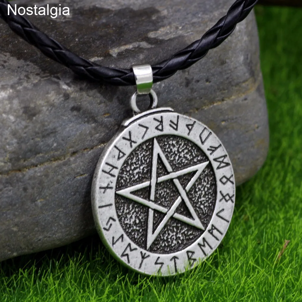 

Nostalgia Supernatural Pentacle Pentagram Pendant Viking Runes Witch Jewelry Charm Necklace Wicca Star Amulet