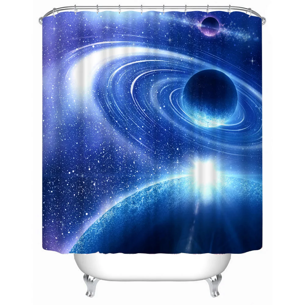 Blue Galaxy Space Plant Bathroom Shower Curtain 180x180cm Bath Curtain
