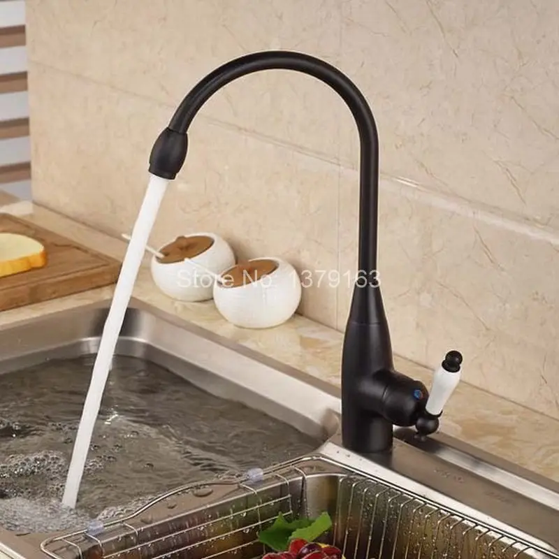 Black Oil Rubbed Brass Single Handle Swivel Spout Kitchen Sink Faucet  Cold & Hot Mixer Tap ahg025