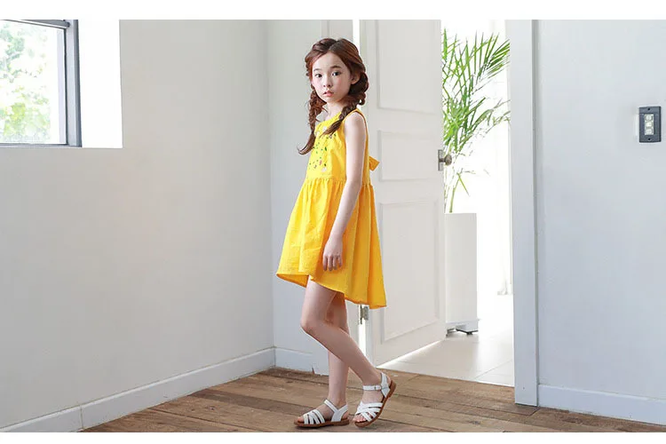 bow cotton ruffles baby teenage girl cotton summer dresses for kids girl yellow irregular children girls princess dresses 2018 new 5 6 7 8 9 10 11 12 13 14 15 years teenage girls kids dresses for girls clothing for teen  (16)