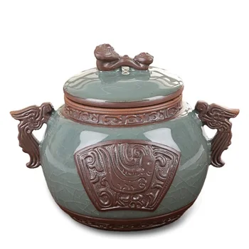 

Tea Caddy Embossed Sugar Bowl Double Sealed Can Tea Set Accessories Pu'er Storage Bottle Storage Tank Box Pet Urn