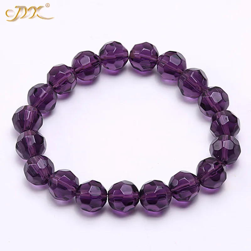 JYX Amethyst Elastic Bracelet 10mm Faceted Round Purple Crystal Beads Thread Stretch Hand Chain 7.5&quot jewelry For women | Украшения и