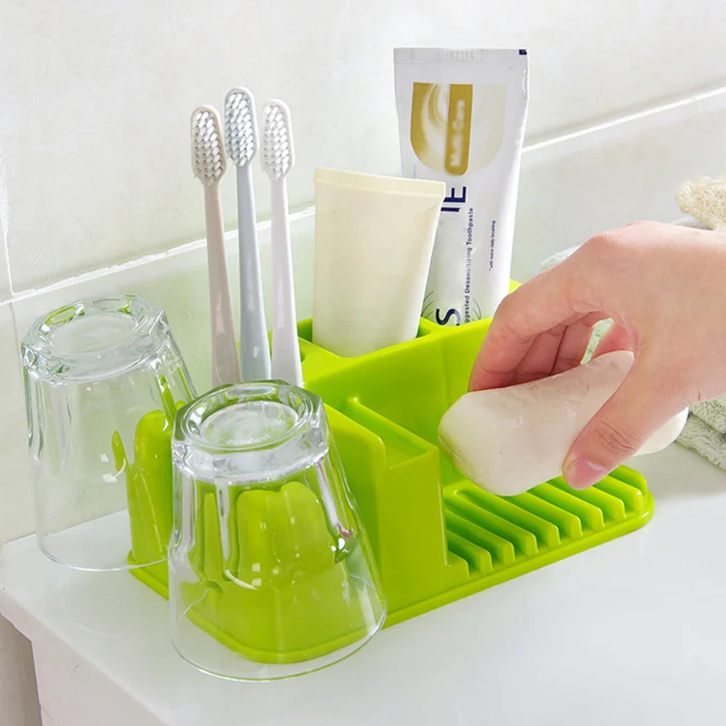 

New Plastic Cups Bathroom Sets Toothbrush Holder Organizer Bathroom Toothpaste Soap Dish Rectangular Storage Holder