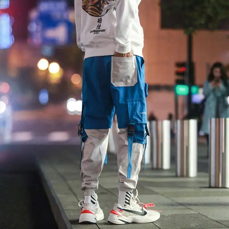 Cargo Pants Men Loose Hip hop Streetwear Joggers Korean Pocket Patchwork Harem Pants Ankle length Trousers 4