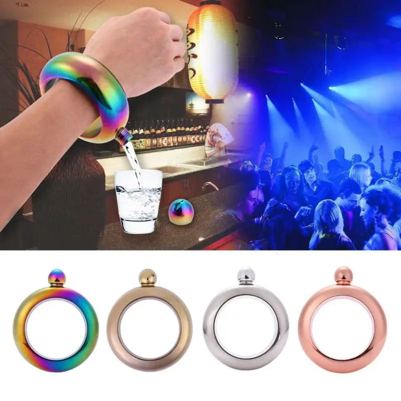 

Wine Bottle Portable Round Chic Elegant Wine Mixed Bottle Bracelet Bangle Bracelet Hip Flask Wine Bottle Whiskey Vodka Drinkware