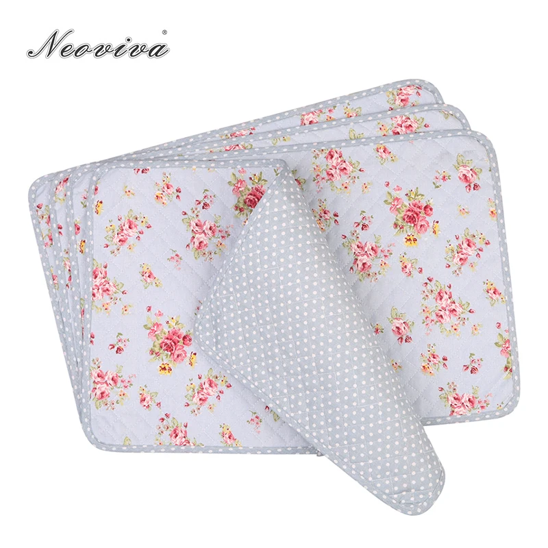 Neoviva Cotton Canvas Quilted Place Mats for Dining Tables, Set of 4