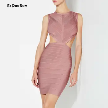 

New Arrival spring Dress Women Runway Dress O-neck Hollow out Sleeveless mini-Length Celebrity Sexy Bandage Dresses H4013