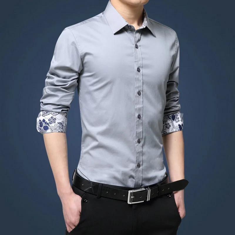 Oeak осенние однотонные Формальные Рубашки с длинным рукавом для мужчин мужские Базовые Turn-Down Воротник Бизнес Мужская классическая рубашка