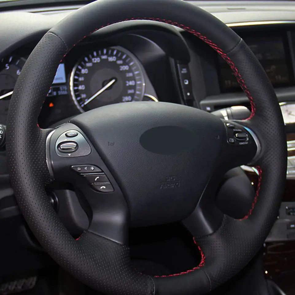 Black Artificial Leather Hand-stitched Car Steering Wheel Cover for Infiniti JX35 2013 M M25 M35 M37 M56 Q70 QX60 Nissan