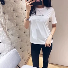 Весна и лето Новая мода письмо вышивка городской графический принт женские повседневные белые хлопковые футболки футболка