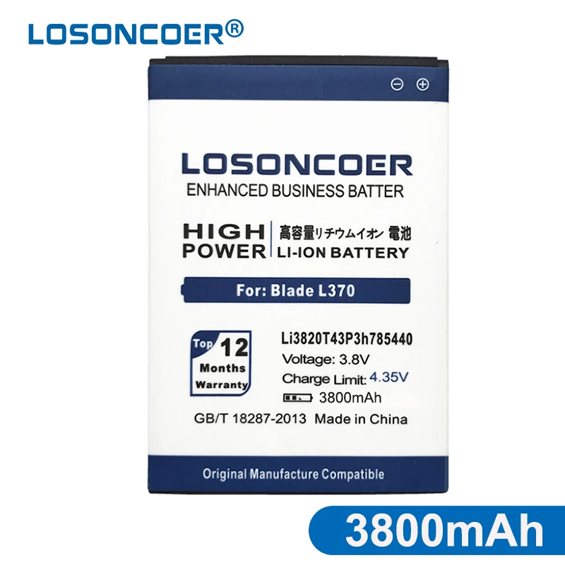 

LOSONCOER 3800mAh For ZTE Blade L370 / for ZTE Blade L2 Plus Battery Li3820T43P3h785440 Battery in stock