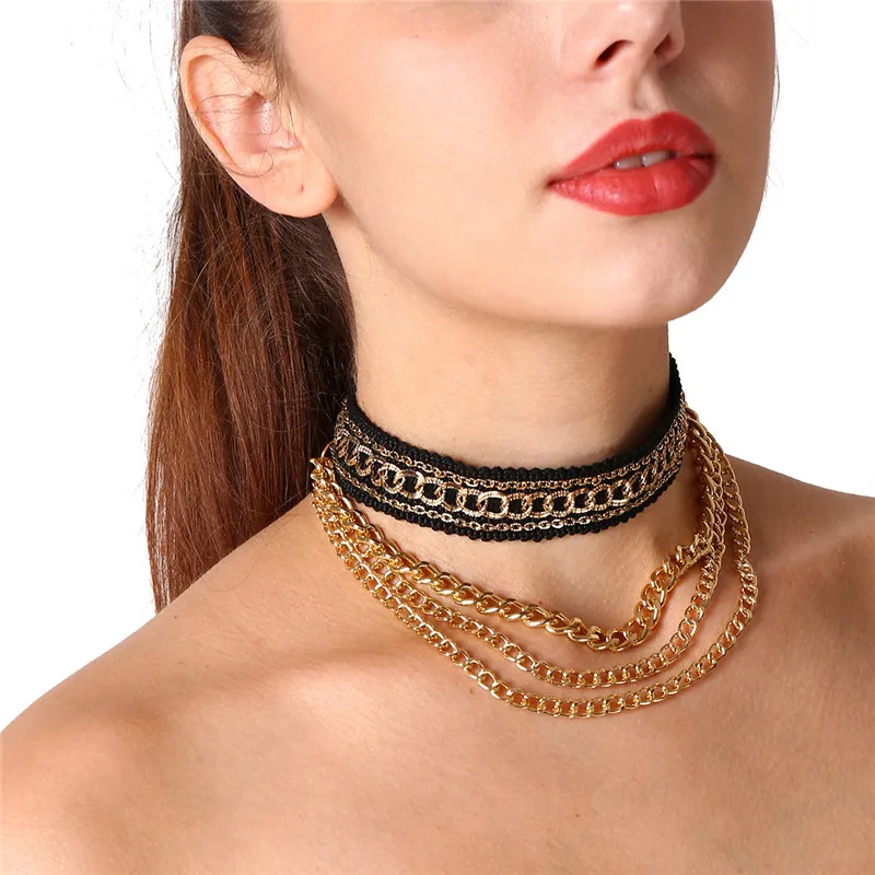 

2018 Trendy Boho Punk Style Sequins Wide Mesh Gold Choker color Alloy Statement Necklace Women Chocker Jewelry Collier Femme