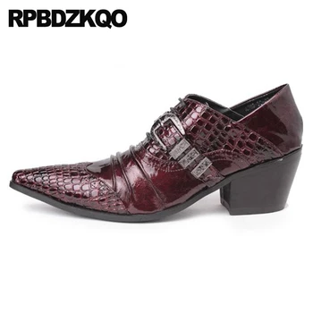 

Office High Heel Men Burgundy Monk Strap Python Leather Snakeskin Alligator Snake Skin Brand Luxury Crocodile Shoes Large Size