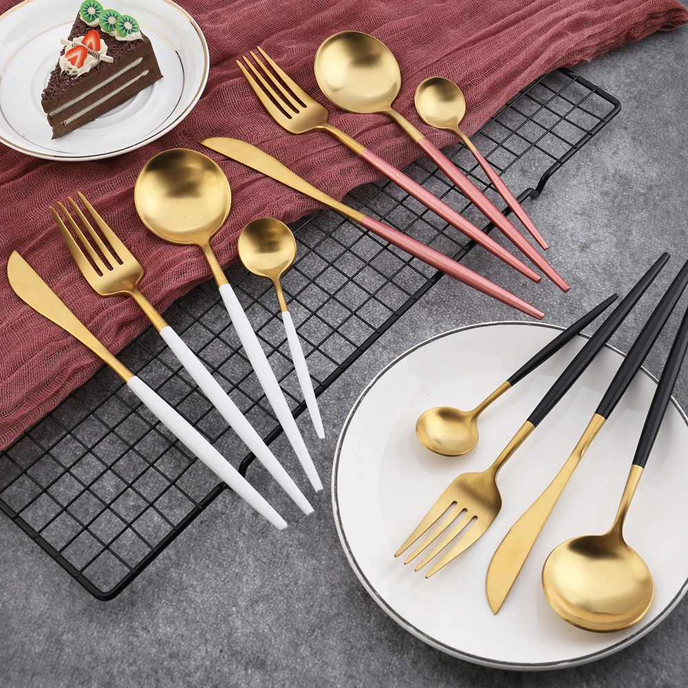  Wholesale 16 pcs stainless steel gold cutlery kitchen stuff accessories fork spoon folding knife di - 32969185696