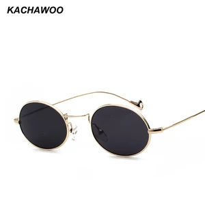 Kachawoo Small Oval Retro Sunglasses Men Gold Metal Frame Red Blue Yellow Vintage Sun Glasses For Women Round UV400
