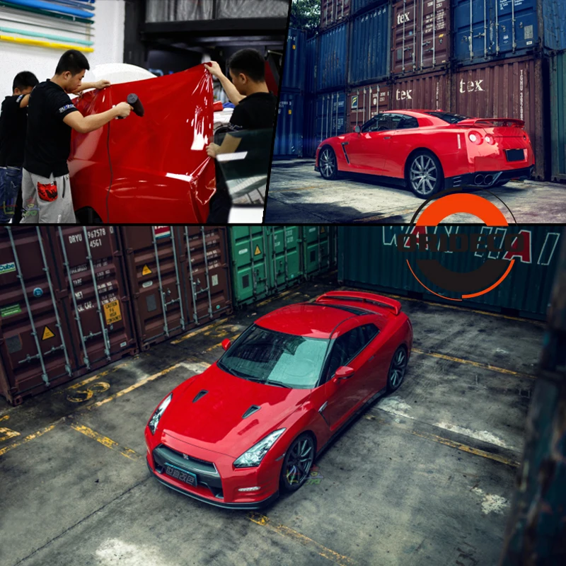 red highly glossy vinyl car wrapping 1