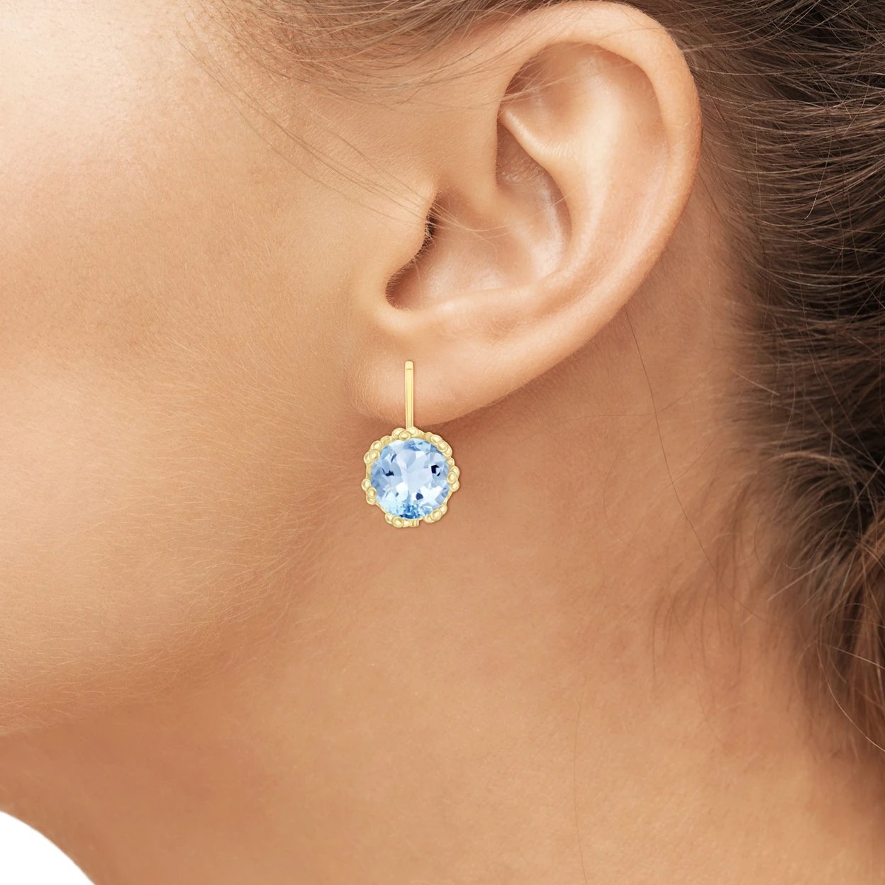 JewelonFire 3 1/5 Carat T.G.W. Sky Blue Topaz 14kt Gold Over Silver Crown Earrings (1)