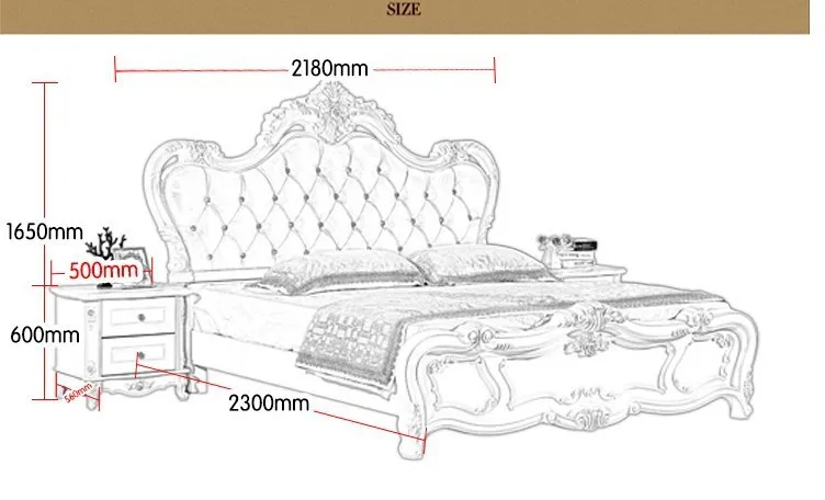 Высокое качество кровать мода европейский французский резные 1.8 м кровать 44