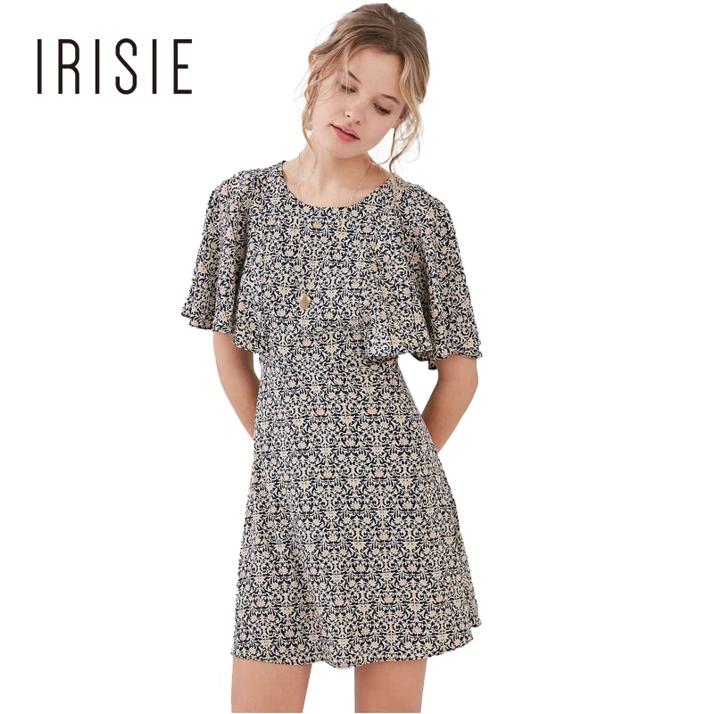 IRISIE Apparel Floral Print Retro Ruffle Sleeve Dress