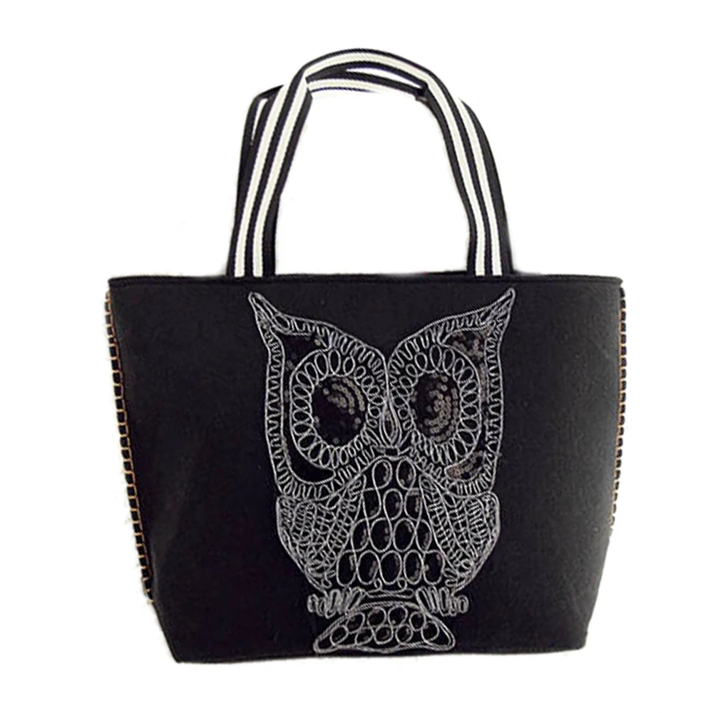 

2017 Large Capacity Fashion Black Owl Top-Handle Bags Owls Single Shoulder Tote Handbag Women Weaving Euramerican Female Handbag