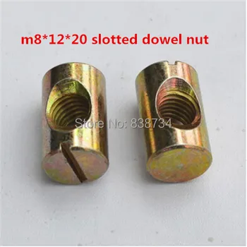 

50pcs m8*12*20 steel with yellow zinc slotted furniture barrel nut, m8 dowel nut for beds cribs chairs