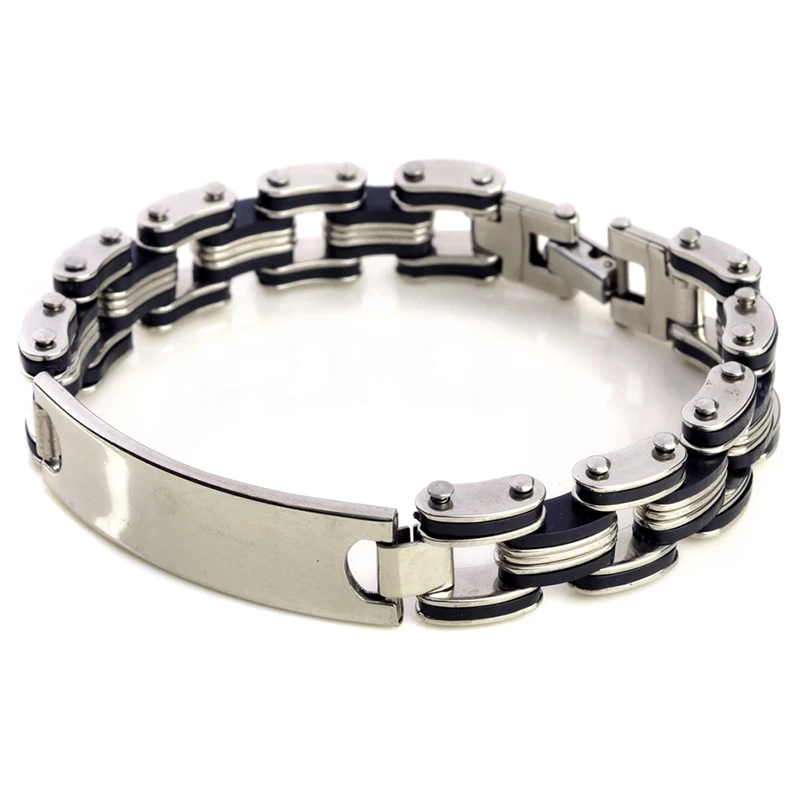 New Fashion Silver Tone Plain ID Bangle Mens Stainless Steel Link Bracelet Cuff Charm Jewelry